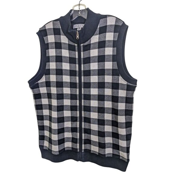 Gianfranco Ruffini Golf Sweater Vest Size XL Black White Plaid Cotton Full Zip - Picture 2 of 5